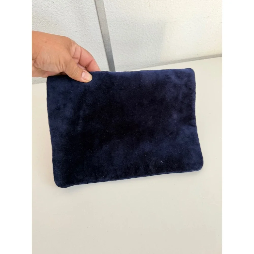 Merona Navy Blue Velvet Foldover Clutch Bag Gold Zipper Evening Pouch‎